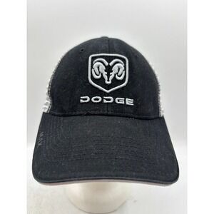 Dodge Ram Challenge Trucker Hat Black Silver Mesh Triple Crown Adjustable Cap